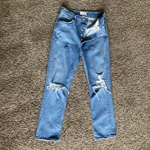 AGOLDE: Blue Straight Leg Jeans with Distressed Details